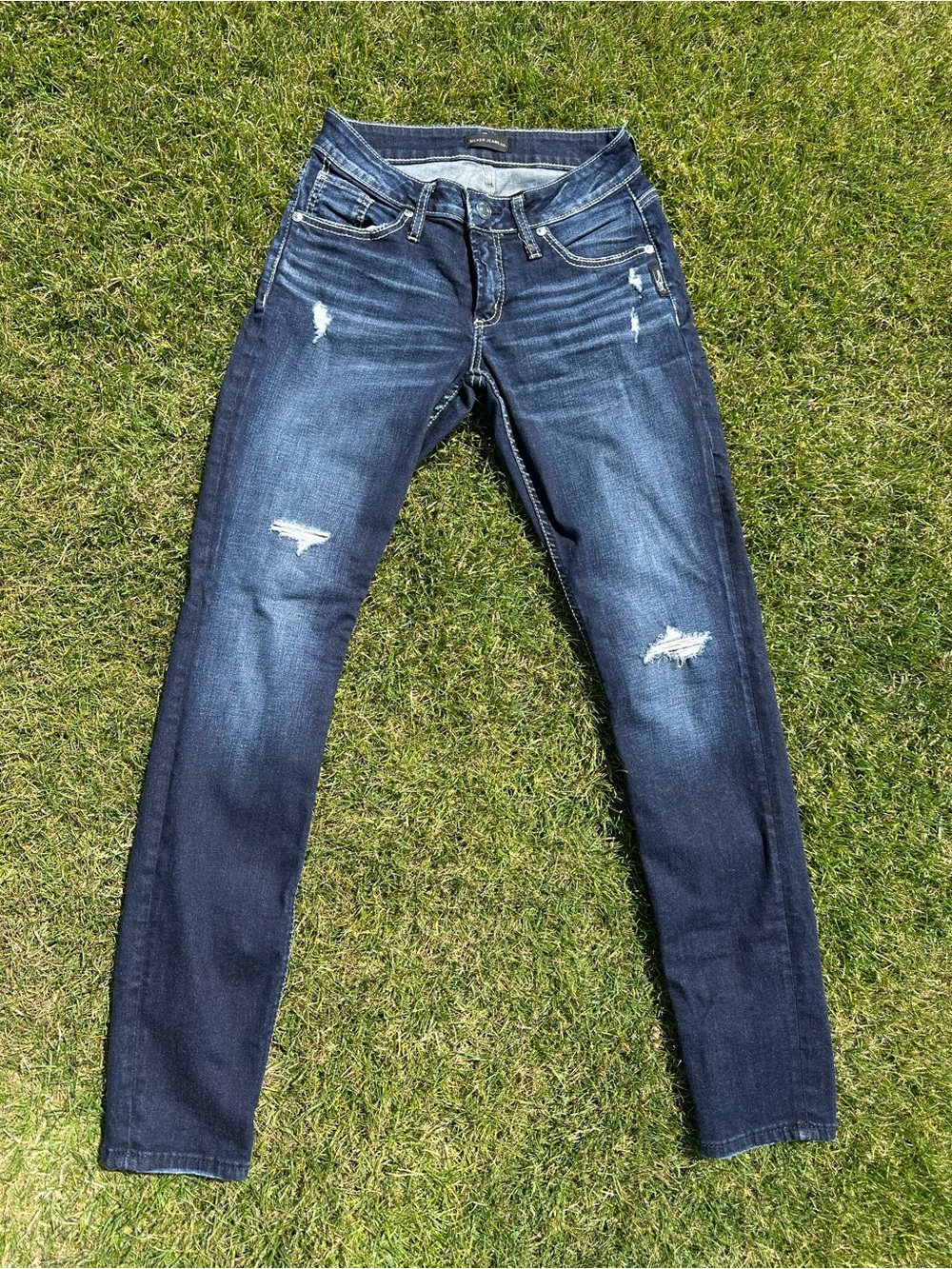 Silver Jeans Dark Blue Distressed Boyfriend Jeans